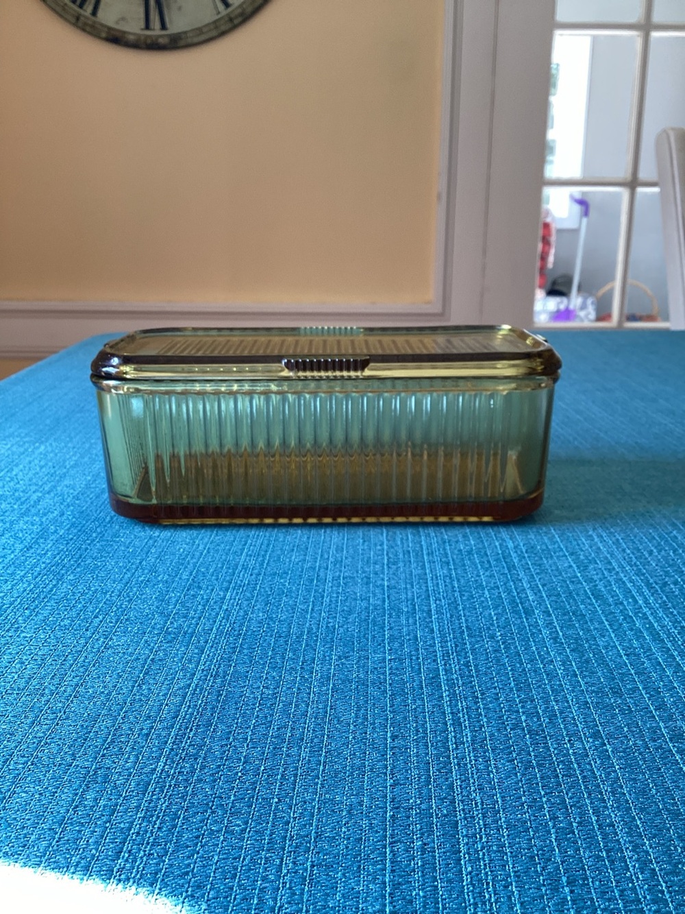 Federal Glass Amber Ribbed Refrigerator Dish